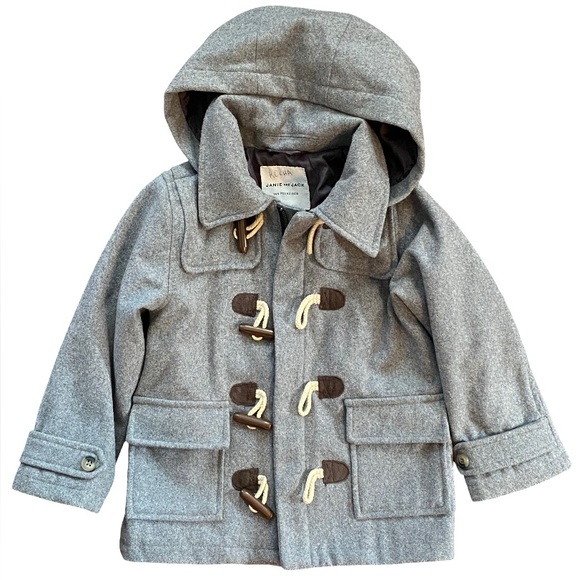 Janie and Jack wool heather gray toggle coat with removable hood size 3 to 4 - Picture 1 of 13